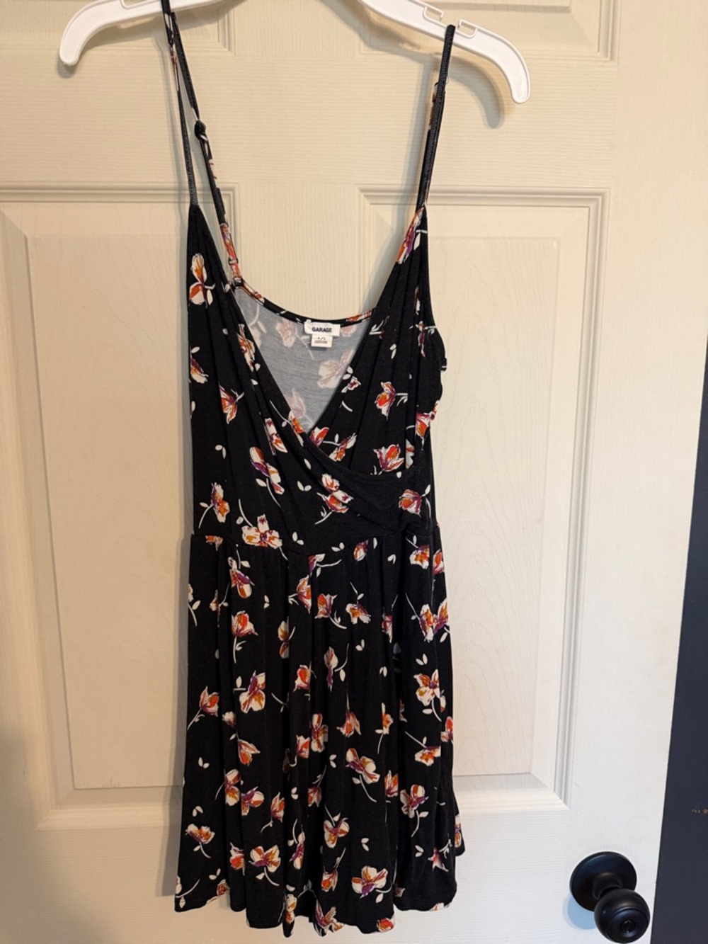 Garage Black Floral Wrap Sundress with Orange and Pink Accents